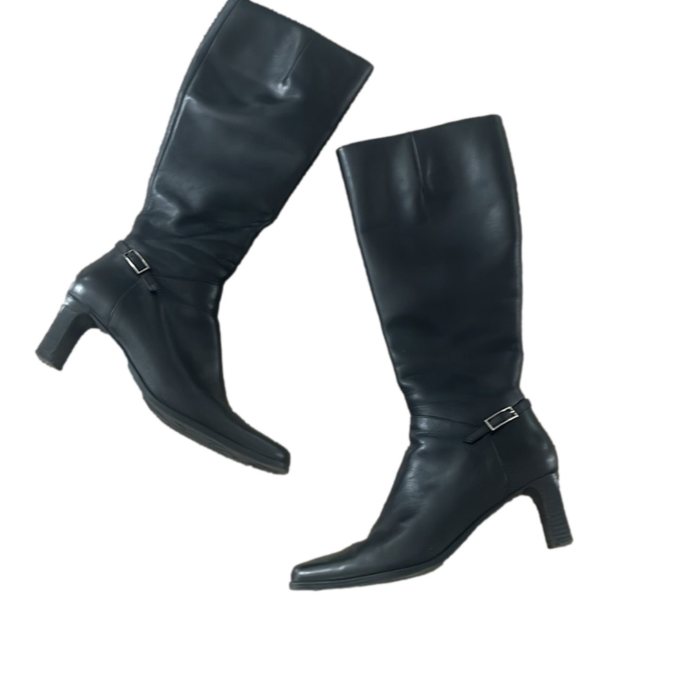Austin tall leatherr black heeled boots buckle detailing size 9 N
